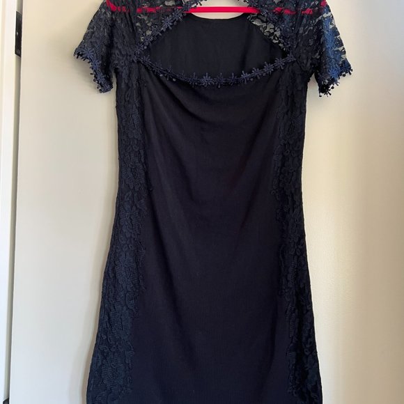 Leo Guy Navy Lace Knit Dress - Picture 3 of 5